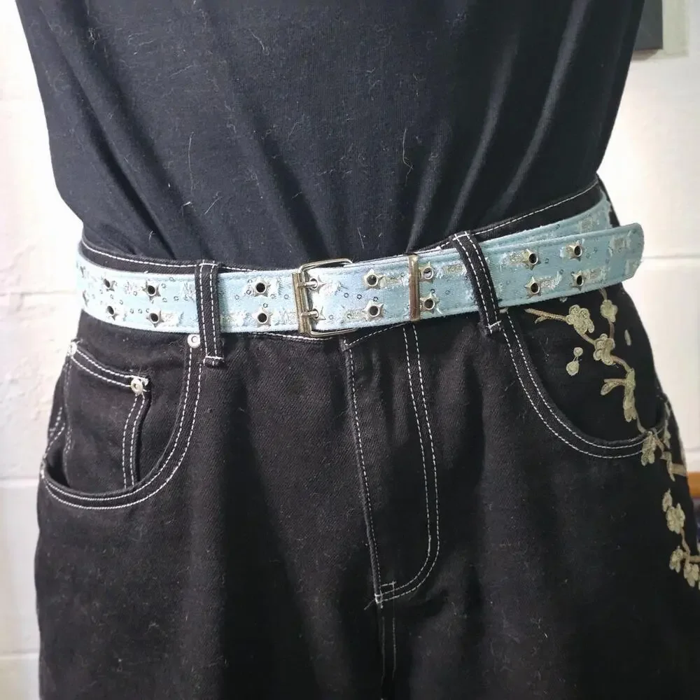 Sparkle Fabric Belt – Blue Silver (One Size) 💙